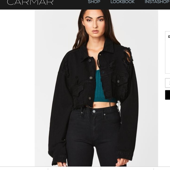 oversized cropped black denim jacket